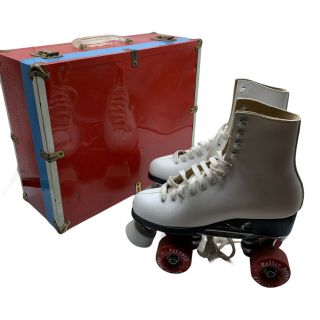 Vintage Official Roller Derby Classic Skates Woman 6 White W/ 1960’s Metal Case