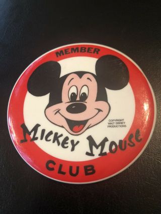 Vintage 1960’s Mickey Mouse Club Member 3.  5” Pin Pinback Button Cool Rare