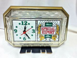 Special Export Beer Sign Lighted Back Bar Clock Crystal Cut Glass Vintage Topper