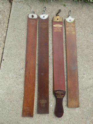 4 Vtg Straight Razor Strop Barber Shop Leather Horsehide Russia Scotch Tanned