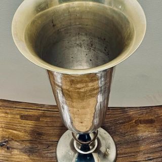 16 Inch Silver/nickel Plated Copper Trumpet Vessel Vase Vintage Pottery Barn