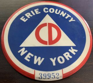 Vtg Erie County York 1951 Cd Civil Defense Buffalo Pinback Button Pin 39952