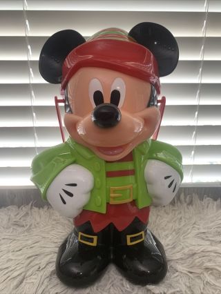 Disney Mickey Mouse Santa’s Elf Christmas Popcorn Bucket 13 " Green Jacket