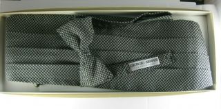 Vintage Giorgio Armani Black Herringbone Tuxedo Bow Tie Cummerbund Set