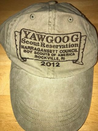 - Camp Yawgoog Scout Reservation Bsa 2012 Beige Hat Cap Adjust Leather Strap