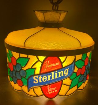 Vtg Sterling Beer Faux Stained Glass Hanging Lamp Shade Light 8 "