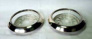Two Vintage Sterling Silver And Glass Coasters By Frank M.  Whiting & Co.