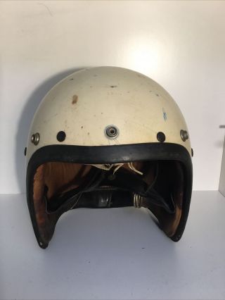 Vintage Agv Valenza Italian Motorcycle Helmet White Has Snaps For Visor Shield