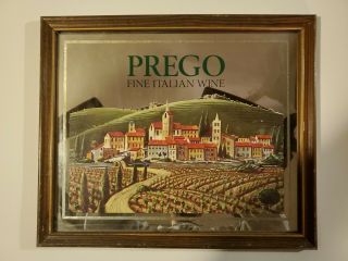 Vintage Prego Fine Italian Wine Bar Sign Man Cave Mirror Wood Framed