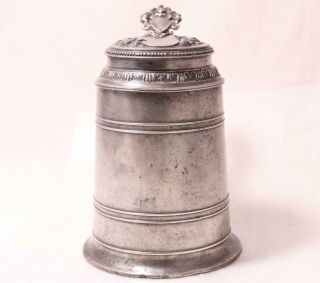 Antique German Ornate Pewter Beer Stein Baroque Style W/knight 
