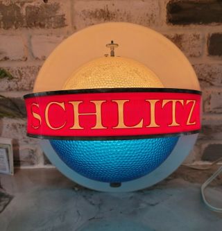 1961 Vintage Schlitz Beer Lighted Rotating Globe Light Wall Mount