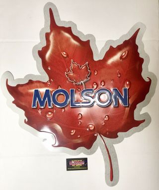 Molson Canadian Lager Maple Leaf Logo Metal Beer Sign 32x26” - Rare