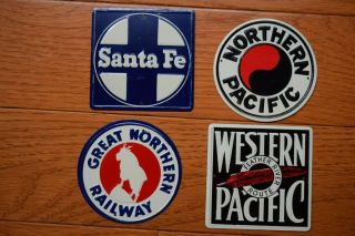 4 Vintage Post Cereal Metal Railroad Emblems