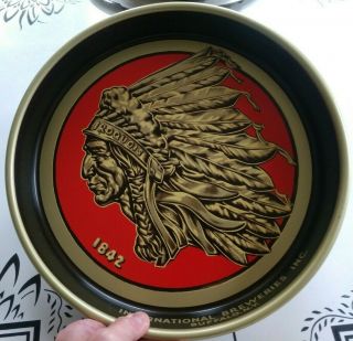 Vintage Iroquois Buffalo Ny Indian Head Beer Bronze & Red Tray / Man Cave Art