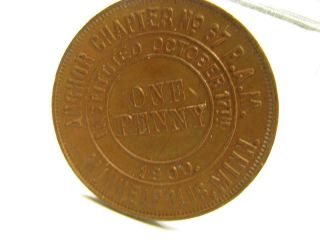 Minneapolis Mn Anchor Masonic Chapter 67 Penny Token Medal