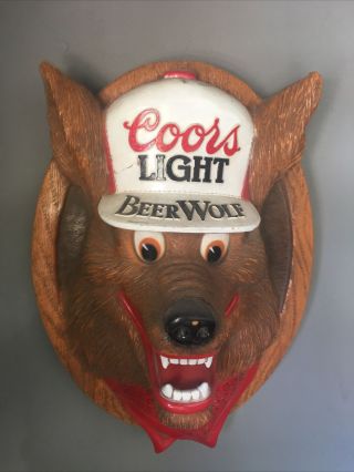 Vintage Coors Light Beer Wolf 3d Wall Bar Plaque Sign Plastic Advertising