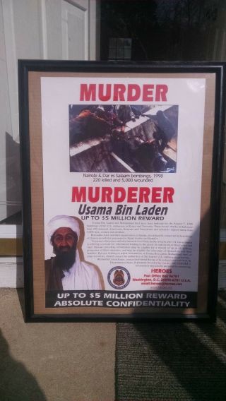 Rare Usama Bin Laden Wanted Poster - Issued By The Us State Dept 1999.