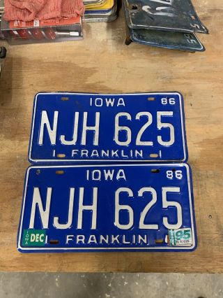 1986 Franklin County Iowa License Plate Pair Njh 625