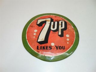 Vintage 7 Up 9 " Diameter Round Metal Store Sign " 7up Likes You "