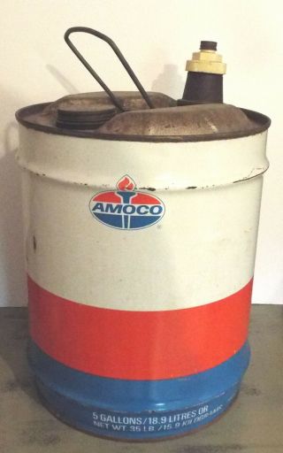 Vintage Hard To Find Amoco 5 Gallon Motor Oil Can Bucket