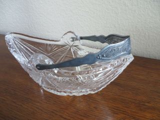 Vintage Russian Silver Plated & Cut Crystal Basket W/handle Centerpice