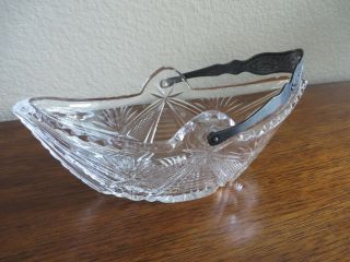 VINTAGE Russian SILVER PLATED & Cut Crystal Basket w/Handle Centerpice 2