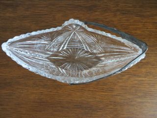 VINTAGE Russian SILVER PLATED & Cut Crystal Basket w/Handle Centerpice 3