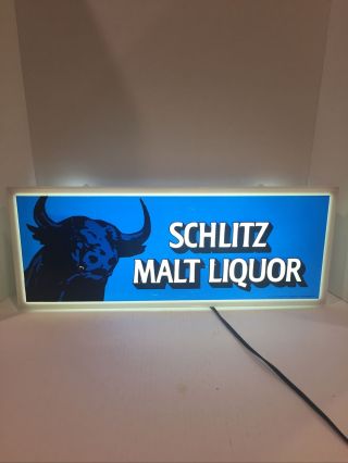 Vintage 1977 Schlitz Malt Liquor Beer Light Bar Sign Raging Bull