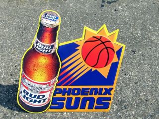 Rare Budweiser Nba Bud Light Bottle Phoenix Suns Basketball Tin Metal Beer Sign
