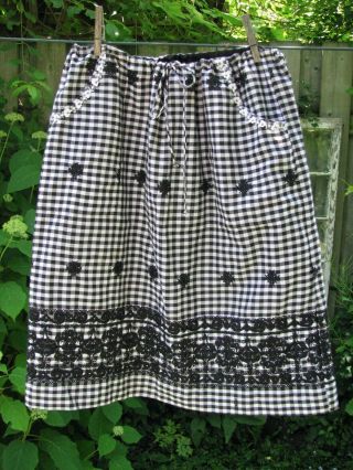 Vintage 1990s Anna Sui Black & White Gingham Drawstring Skirt (size 12)
