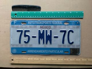 License Plate,  Mexico,  Autotransporte Federal,  Rental Car,  75 - Mw - 7c
