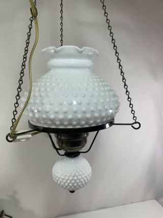 Vintage Milk Glass Hobnail Hurricane Style Hanging Swag Lamp Light