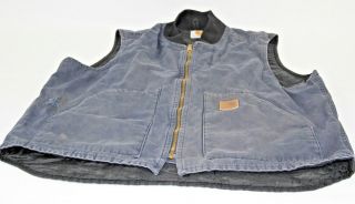 Vintage Carhartt Lined Canvas Work Vest Size L Xl Blue Made In Usa Distressed