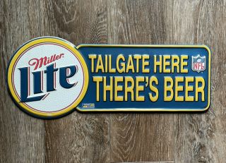 Vintage Miller Lite Nfl Tailgate Here Tin Metal Beer Advertisement Sign For Bar