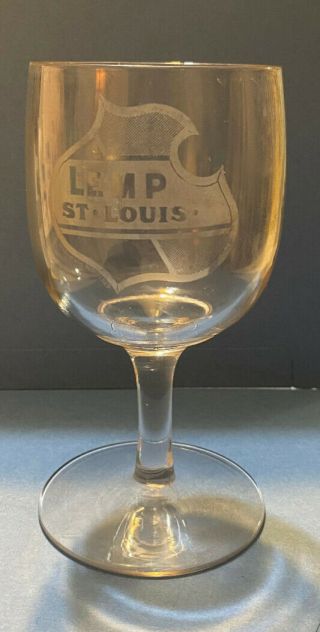Glass Goblet Lemp Beer Brewery St Louis Shield Logo; 5 - 1/2 Tall Circa 1910 Rare