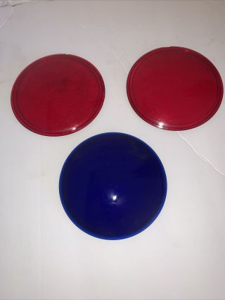 3 Vintage Antique Kopp Glass Light Red & Blue Railroad Lantern Lens 5”