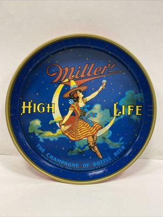 Vintage Miller High Life Beer Tray Girl On The Moon Good Cond