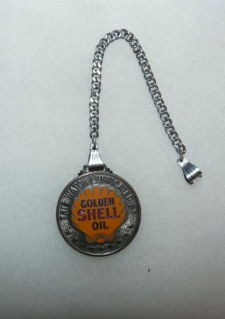 Vintage 1950s Golden Shell Oil Company Metal Pocket Watch Chain