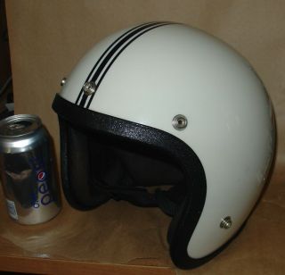 Vintage Motorcycle Helmet Bell White Stripe 1970s Race Gear Mens Face Shield