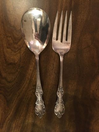 Wm Rogers Mfg Co Sterling Silver Extra Plate Valley Rose Serving Spoon & Fork