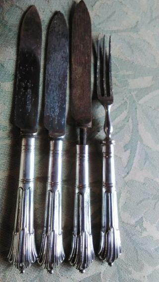 4x Walker & Hall Knives & Forks Very Old Shiny Handles Rusty Blades 17.  5cm