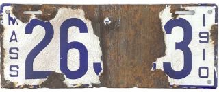 99 Cent 1910 Massachusetts Porcelain License Plate 263?3 Nr