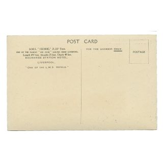 Vintage c1915 White Star Line RMS Cedric Postcard (Montague Black Art) Unposted 2