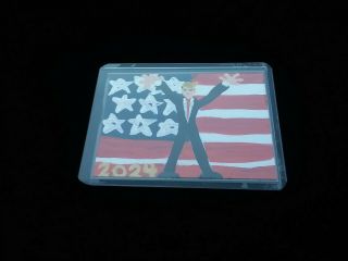 BIG HANDS TRUMP 2024 painting ART trading card ACEO sign politic PRESIDENT FLAG 3