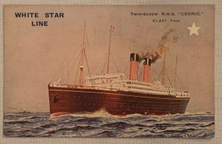 Vintage White Star Line Rms Cedric Company Issued Postcard “big Four”
