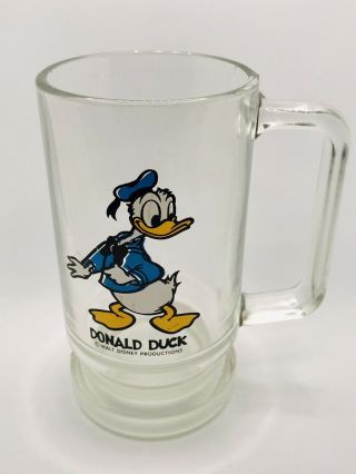 Vintage Walt Disney Donald Duck Clear Glass Mug Stein 5 1/2 " H