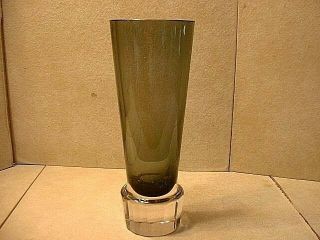 Vintage Mid Century Modern Scandinavian Smokey Grey Art Glass Vase Signed