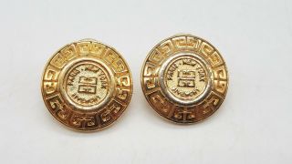 Vintage Givenchy Logo Disc Gold Tone Post/pierced Earrings Bt996