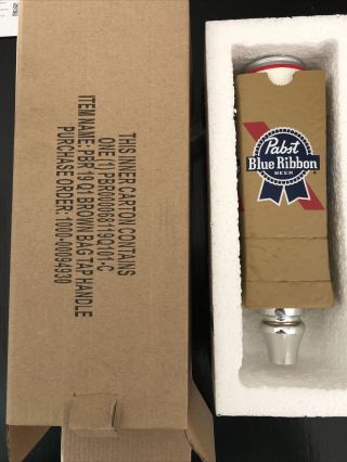Pabst Blue Ribbon Beer 8 " Tall Art Series Pbr Brown Bag Tap Handle (nib)