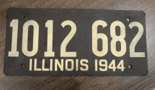 Vintage Illinois 1944 Fiberboard License Plate,  Ww2 Antique